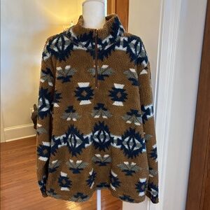 Wrangler Men’s Sherpa 1/4 Zip Pullover in Aztec Pattern Very Warm